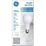 Ge Rough Service Incandescent Worklight Bulb, A21, 100 W, 1,160 Lm 47261